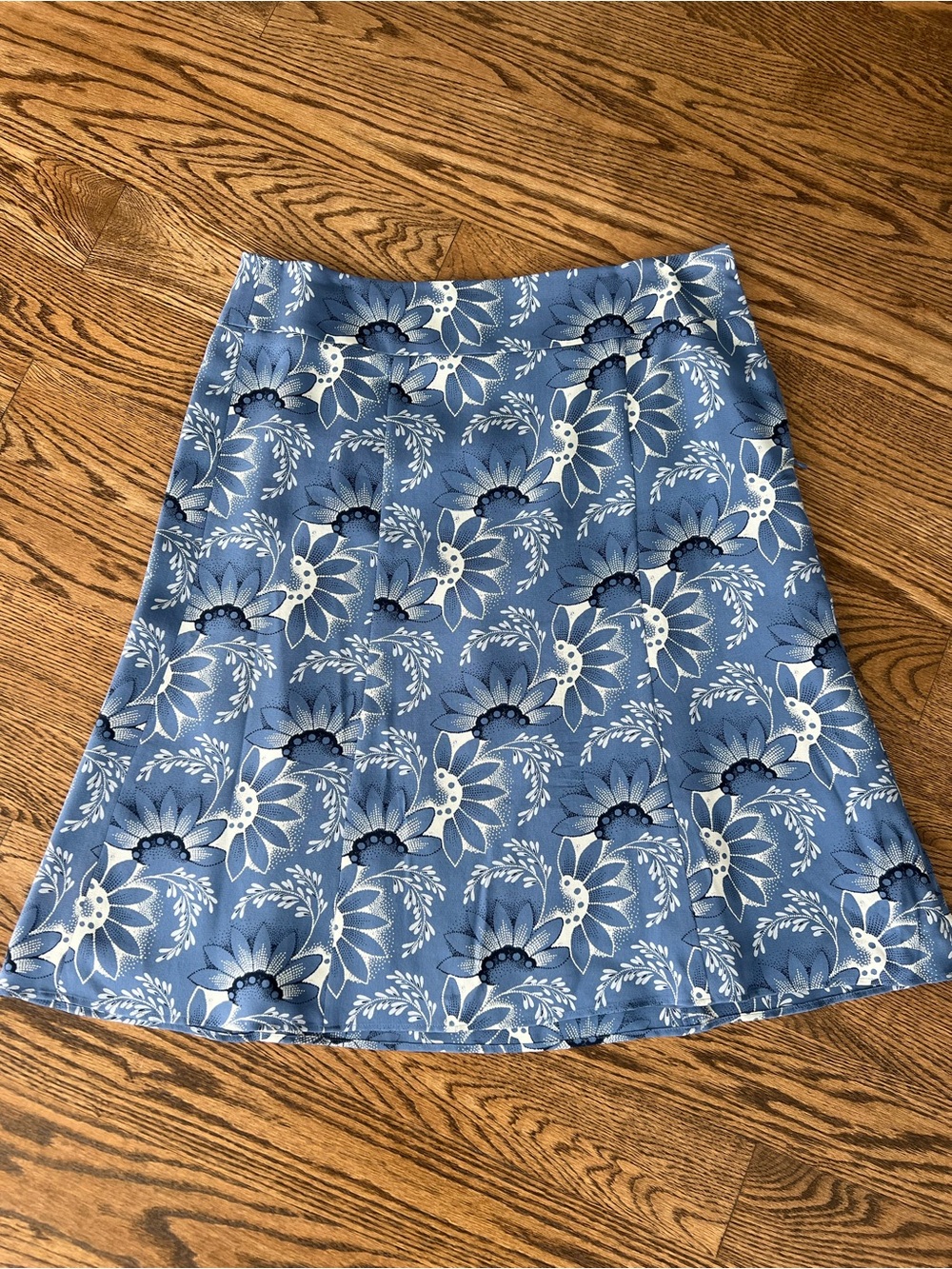 LOFT Blue Floral A-Line Skirt with White Accents